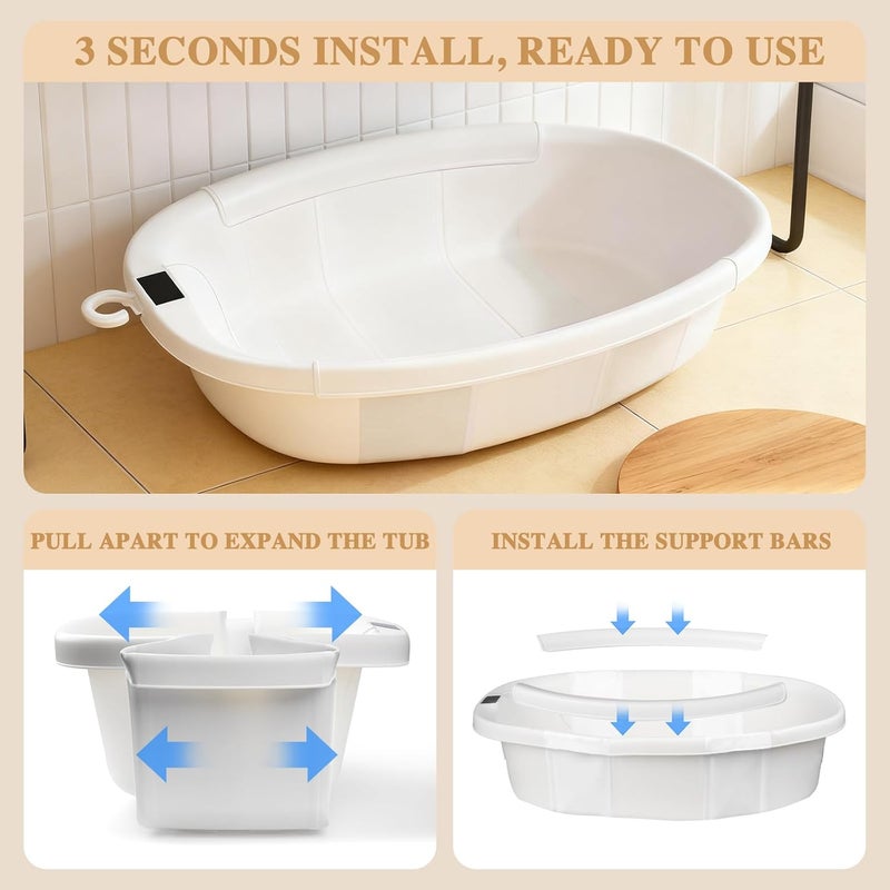 EverKiddo Baby Bathtub, Baby Bath Tub with Thermometer & Soft Cushion, Collapsible Infant Bathtub for Newborn to Toddler 0-36 Months, Quick Use & Portable for Travel(White) - Image 2
